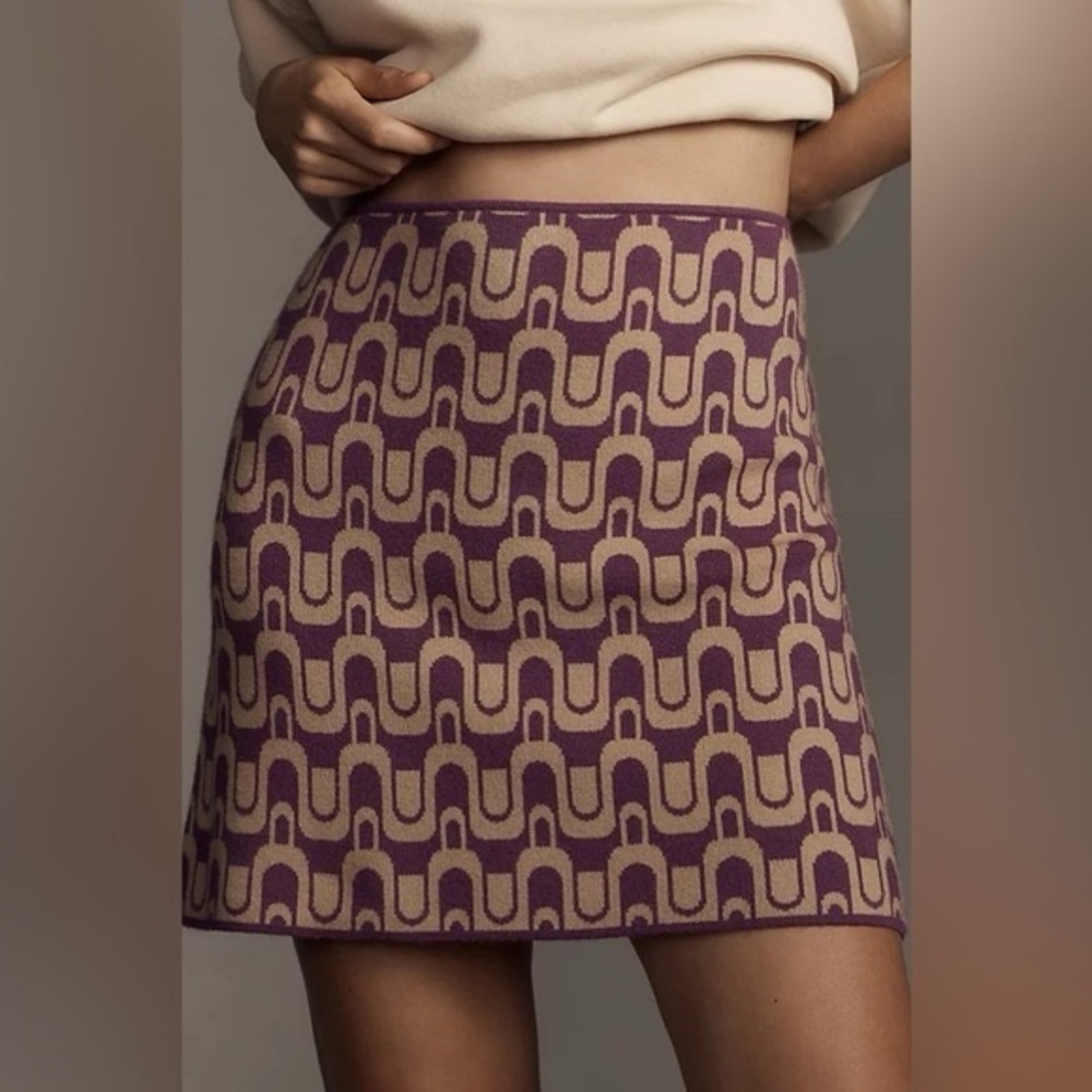 NWT ANTHROPOLOGIE Maeve purple and tan sweater mini skirt M